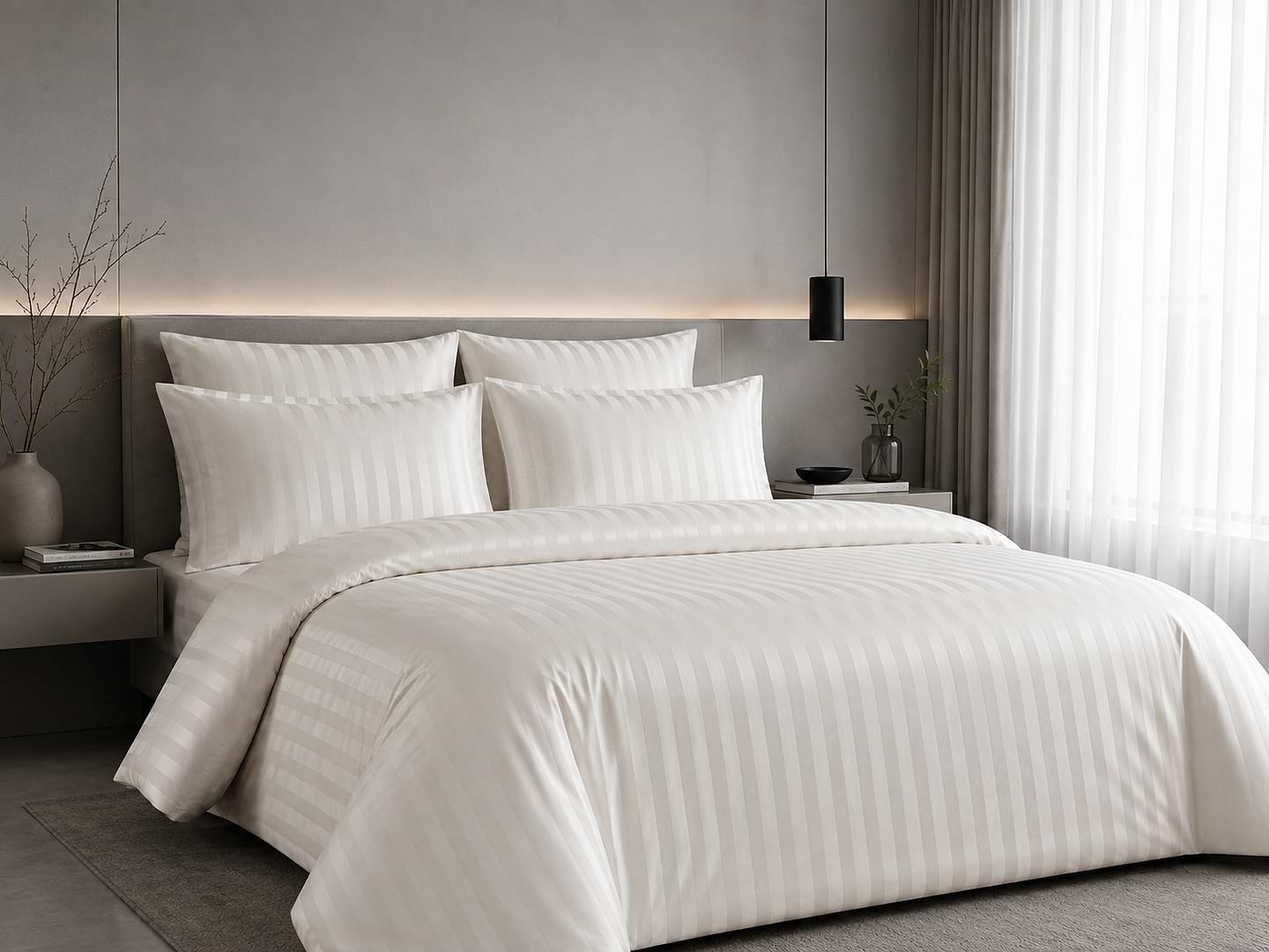 Комплект постільної білизни Zastelli White/смужка Жаккард 150х215 Айворі (16406)