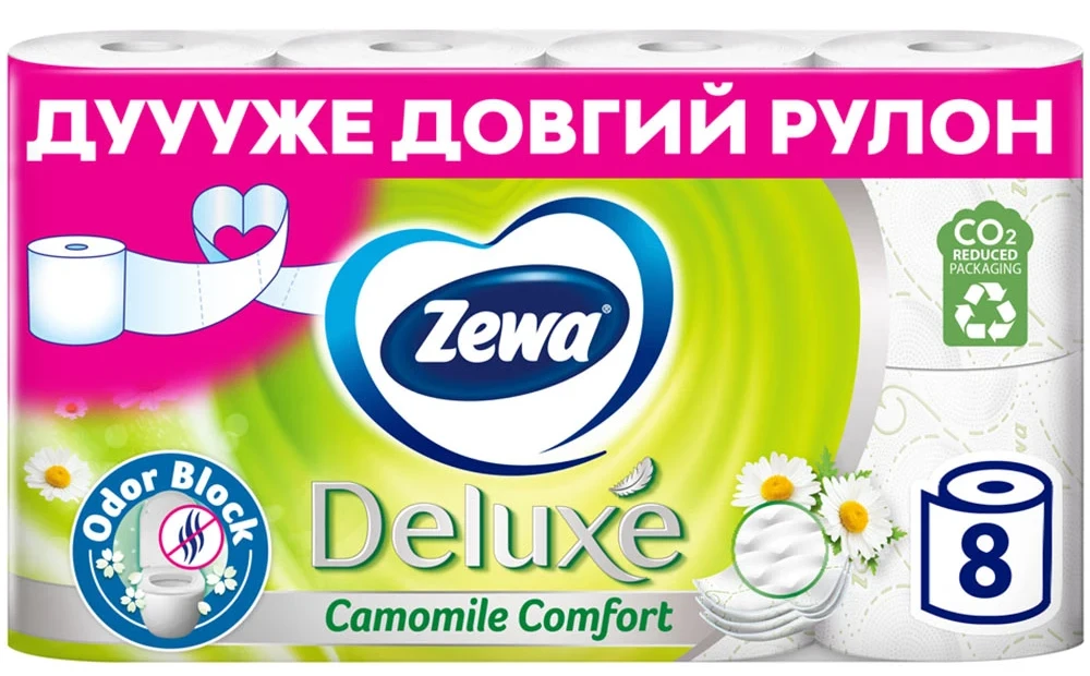 Туалетная бумага Zewa Deluxe Ромашка 3 слоя 8 рулонов (7322541171708)