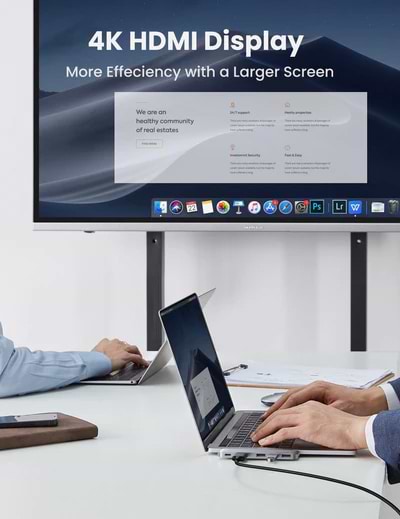 Фото - Хаб USB UGREEN CM251 5-in-2 Dual USB Type-C to 3x USB 3.0 + HDMI + USB Type-C Space Gray (60559)