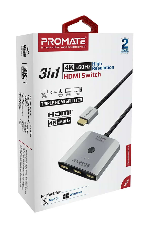 Фото - Перехідник HDMI Promate Mediaswitch-h3 Silver