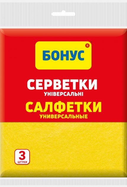 Серветка побутова Бонус віскозні 3шт - Фото 1