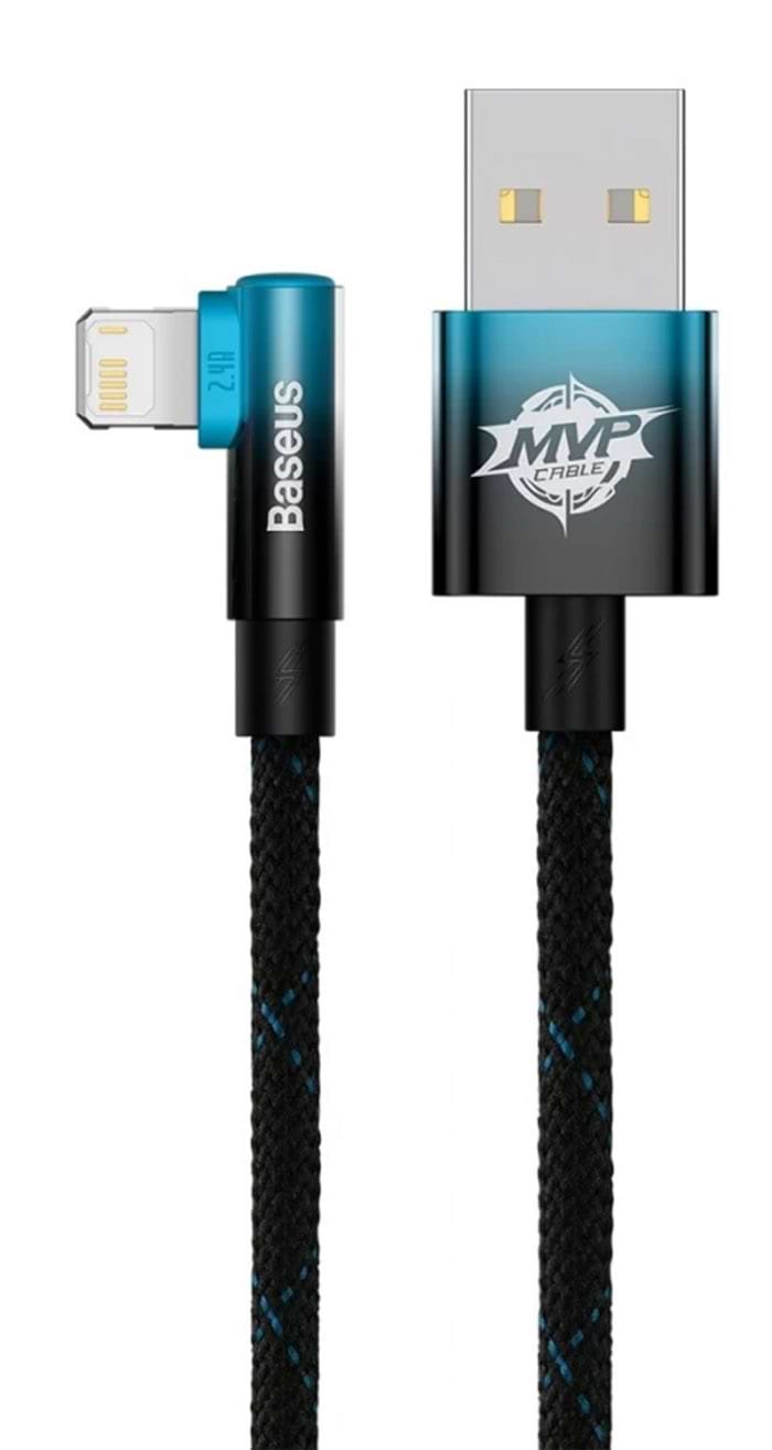 Кабель синхронизации данных Baseus MVP 2 Elbow-shaped USB to Lightning 2.4A 1m Black+Blue (CAVP000021) - Фото 1