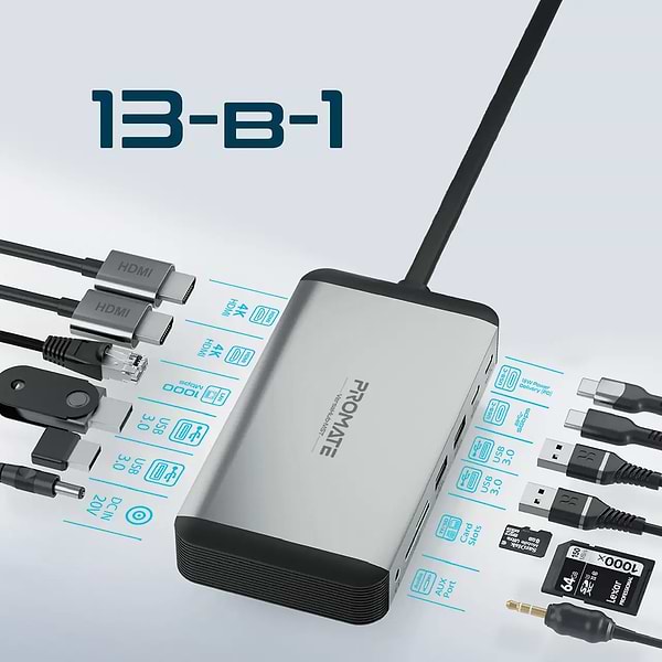 Фото - Хаб USB Promate 13-в-1 для MacBook Versahub-mst Grey