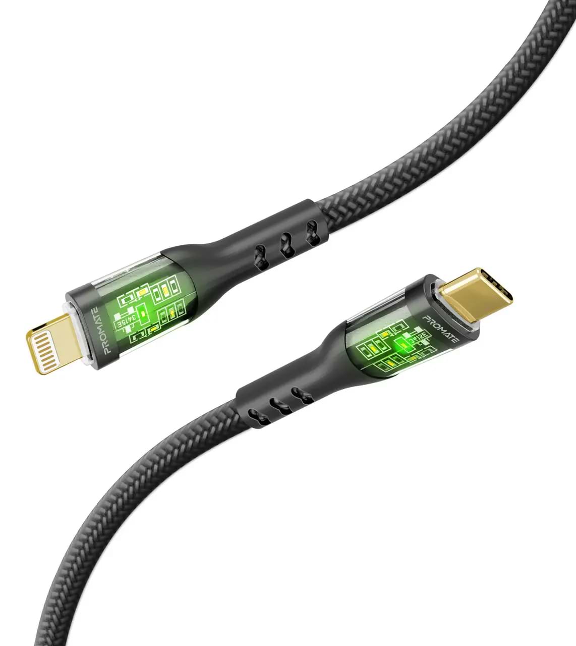 Кабель синхронизации данных Promate Type-C-Lightning (Transline-ci.Black) - Фото 1