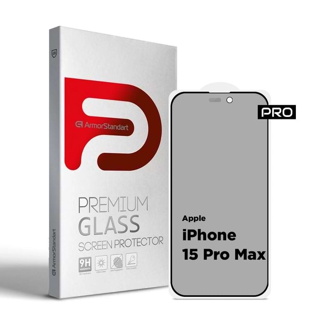 Защитное стекло для смартфона Armorstandart Pro Anti-spy Matte for Apple iPhone 15 Pro Max Black (ARM73172) - Фото 1