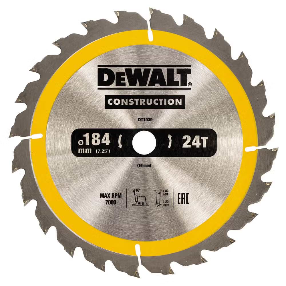 Круг відрізний по дереву DeWALT CONSTRUCTION 184х16 мм (DT1939)