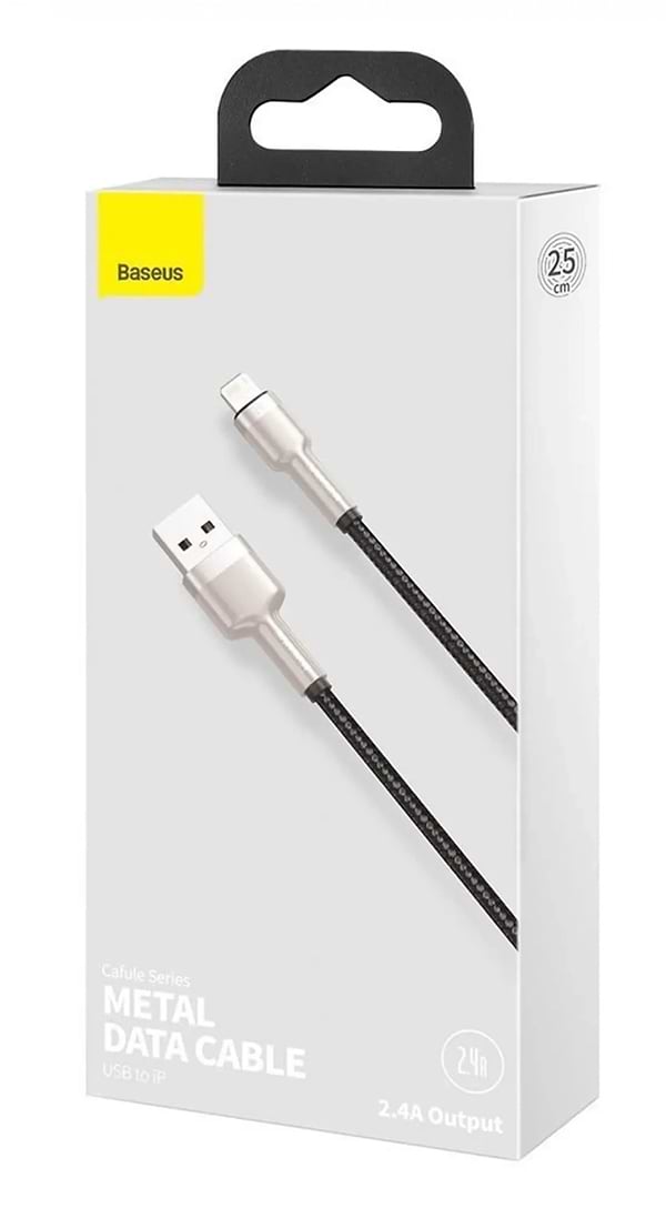 Фото - Кабель Baseus Cafule Series Metal USB to Lightning 2.4A 0.25 m Black (CALJK-01)