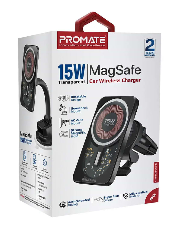 Фото - Автотримач з бездротовою зарядкою Promate Lucidmount-15 Black