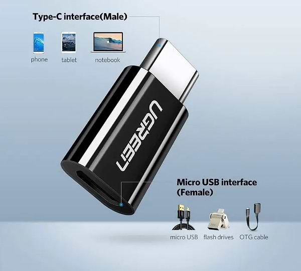 Фото - Переходник UGREEN US157 USB-C to Micro USB Adapter Black (30391)