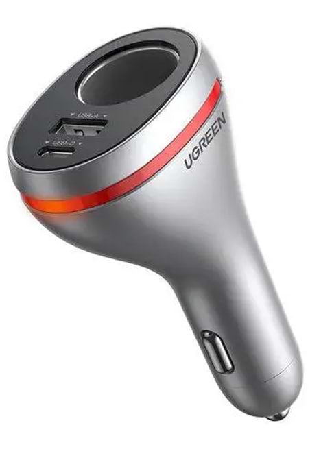 Автомобільний зарядний пристрій UGREEN CD204 Car Charger 2xUSB Ports Single Extension Socket QC+PD 20W Silver (60712) - Фото 1