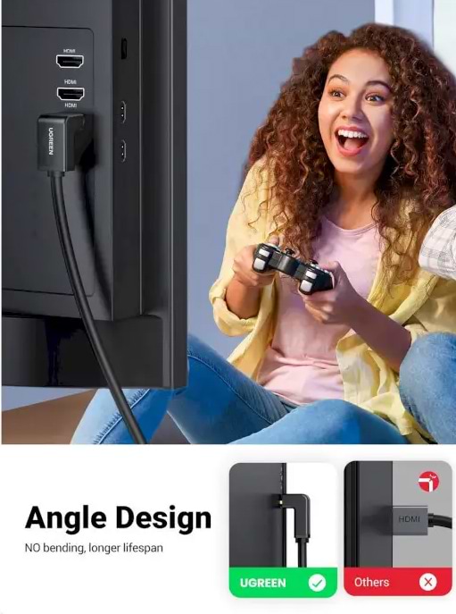 Фото - Кабель HDMI UGREEN HD103 HDMI Cable Right Angle 90 Degree 2m Black (10173)