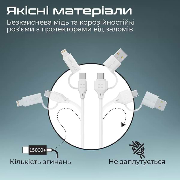 Фото - Кабель синхронизации данных Promate Quadcord-pd60 White