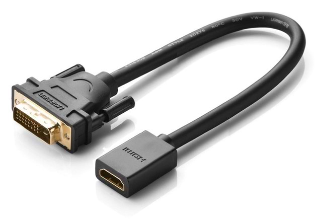 Перехідник DVI - HDMI UGREEN DVI Male to HDMI Female Adapter Cable 22cm Black (20118) - Фото 1