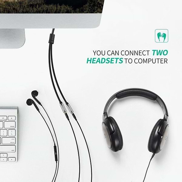 Фото - Кабель 3.5 мм -3.5 мм UGREEN AV123 3.5mm Stereo Audio Splitter with Braid 20 см Black (10532)
