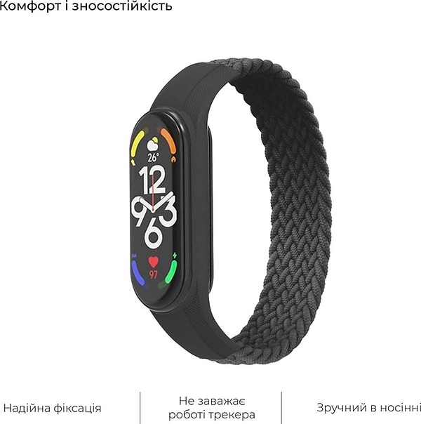 Фото - Ремешок для фитнес-браслета Armorstandart Braided Solo Loop for Xiaomi Mi Band 7/6/5/4 Charcoal size S (ARM59179)