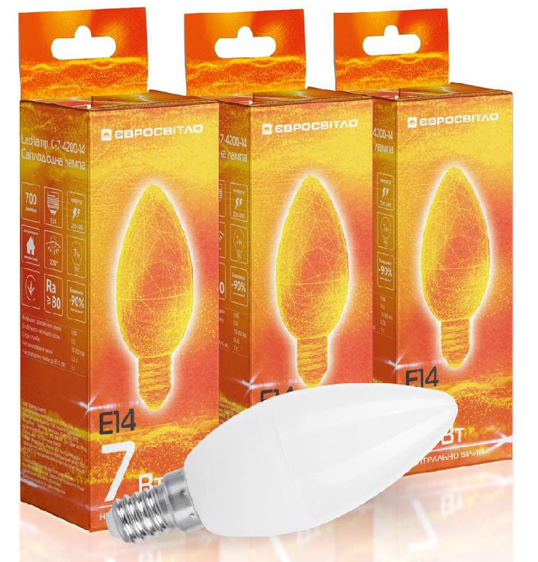 Лампочка світлодіодна Євросвітло 7Вт 4200К С-7-4200-14 E14 3 шт. (000056869)