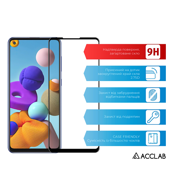 Фото - Захисне скло для смартфону ACCLAB Full Glue for Samsung A21s (1283126508547)