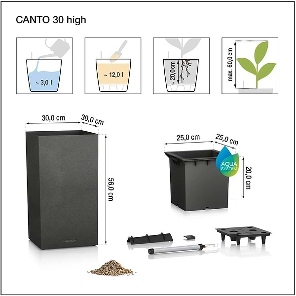 Фото - Вазон Lechuza Canto Slatestone High 30 темно-сірий 15936