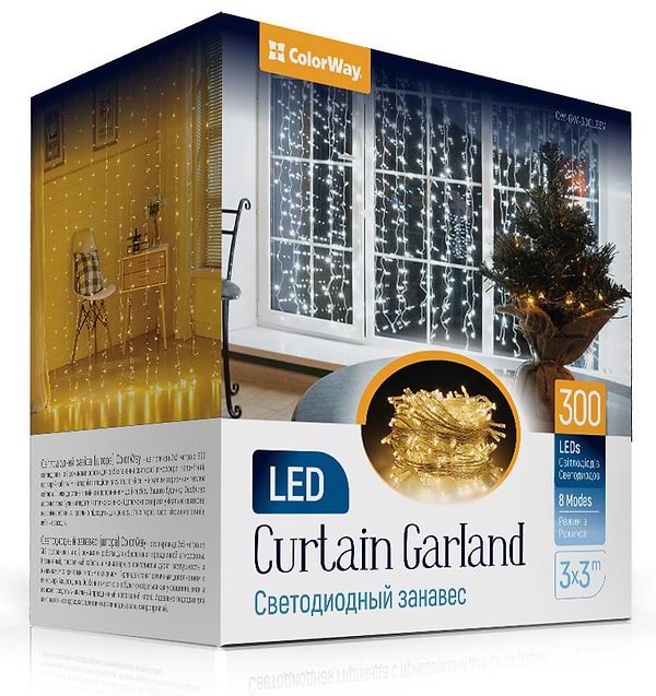 Фото - Гирлянда-штора Colorway 300LED, 3x3м (CW-GW-300L33V) Фото - Гирлянда-штора Colorway 300LED, 3x3м (CW-GW-300L33V)