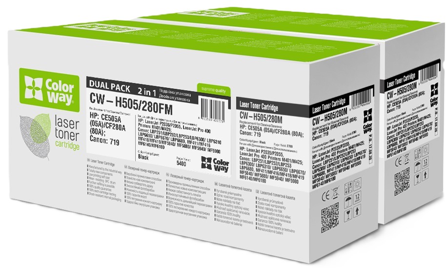 Картридж-тонер Colorway for HP (CE505A/CF280A) LJ P2035/P2055/M425dn DUAL PACK (CW-H505/280FM)