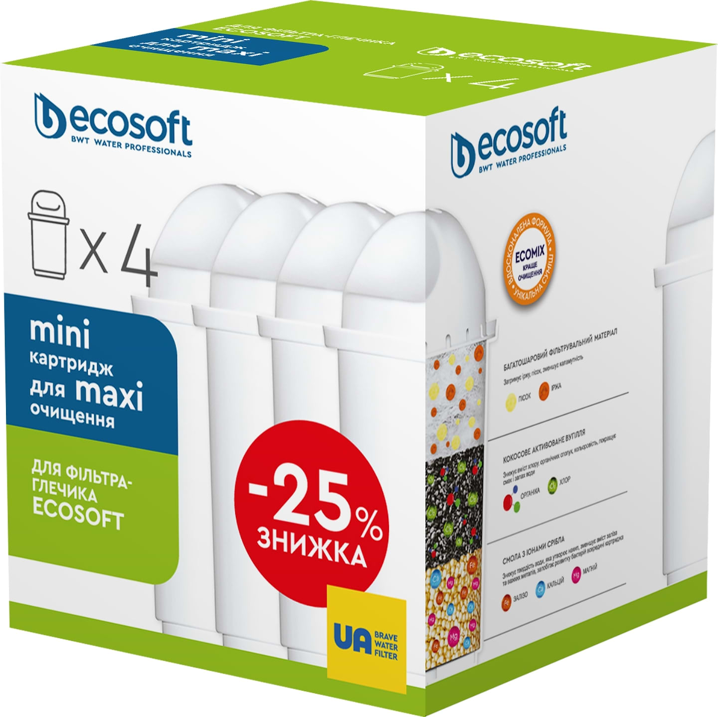 Картридж для фільтру-глечика Ecosoft комплект Покращений 01484, 3+1 шт - Фото 1