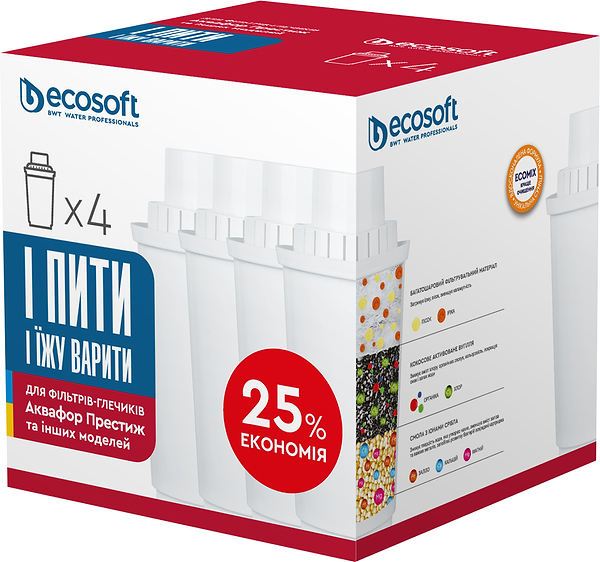 Фото - Уцінка - Картридж для фільтру-глечика Ecosoft до глечиків Аквафор 4 шт