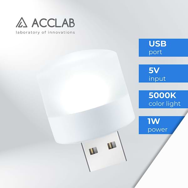 Фото - Лампочка светодиодная ACCLAB AL-LED01, 1W, 5000K (белая)