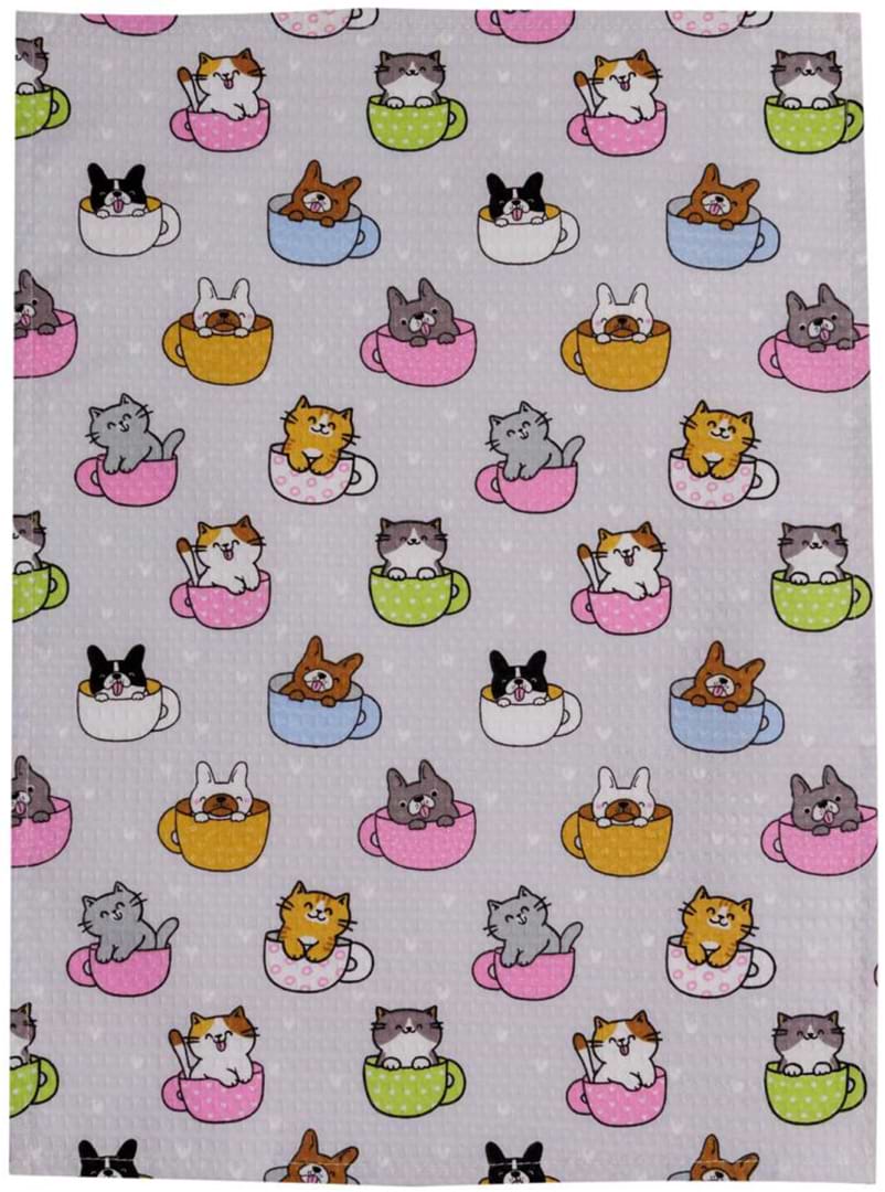 Полотенце кухонное Прованс вафельное Котята в чашке 37x50 см (044927)