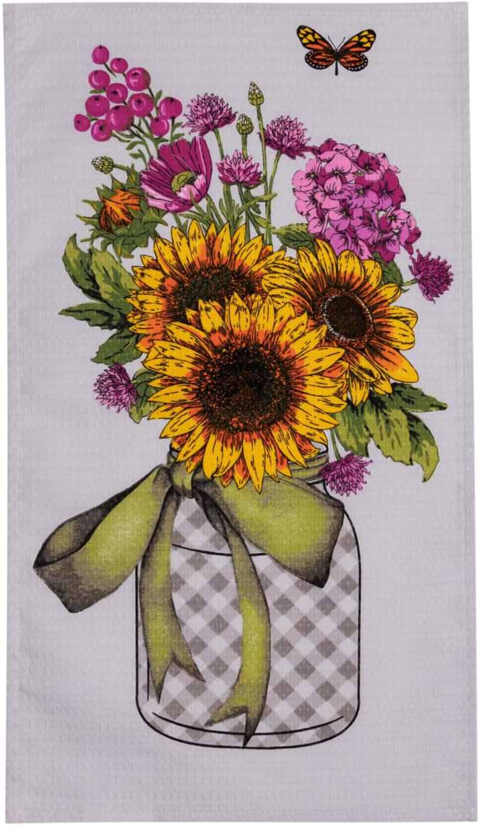 Полотенце кухонное Прованс вафельное Подсолнухи в банке 34x58 см (044939)
