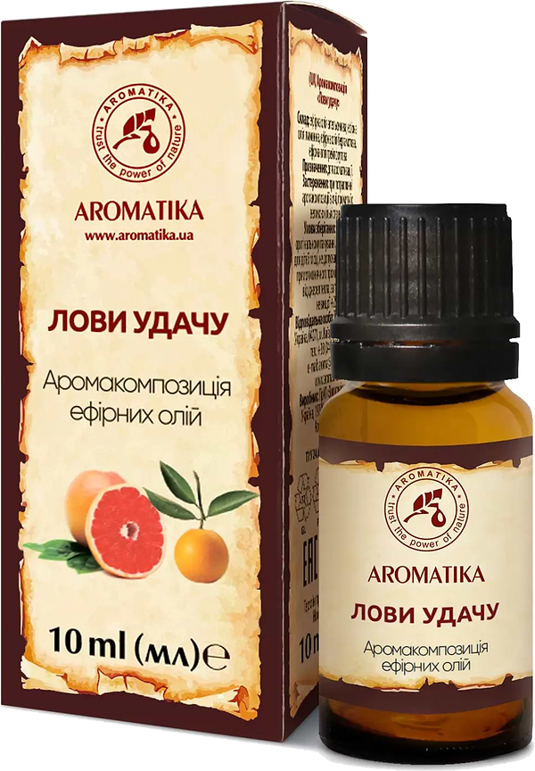 Фото - Аромакомпозиція ефірних олій Ароматика Лови удачу 10 мл (4820031059145) Фото - Аромакомпозиція ефірних олій Ароматика Лови удачу 10 мл (4820031059145)