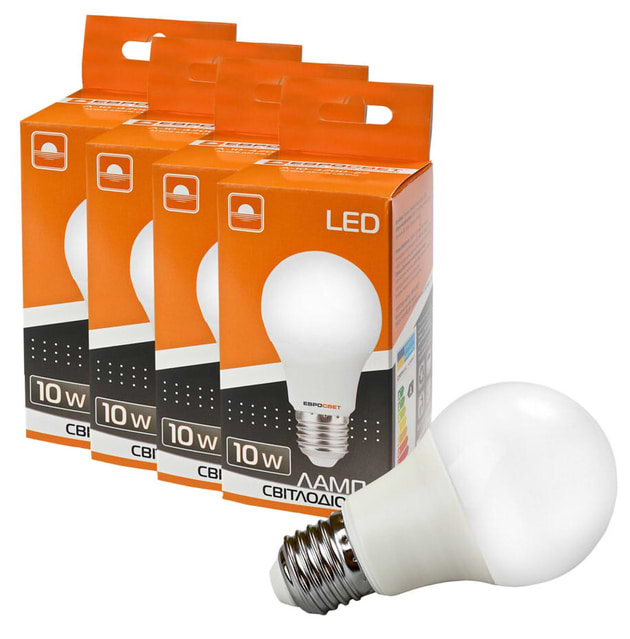 Лампочка світлодіодна Євросвітло 10Вт 4200К A-10-4200-27 Е27 4 шт. (000056823)