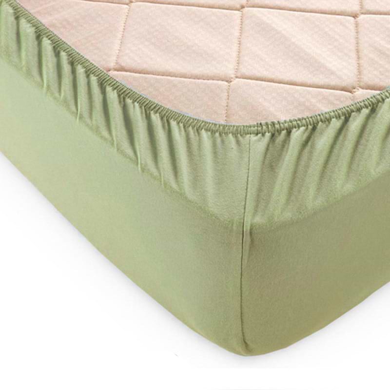 Простынь односпальная GM Textile на резинке оливковая 90х200х25 - Фото 1