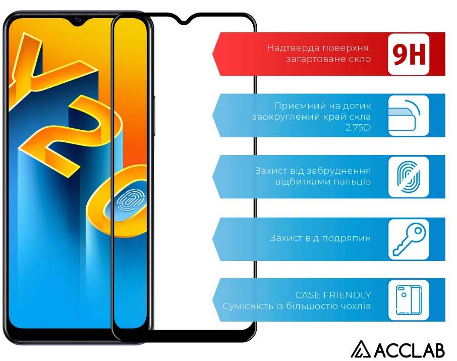 Фото - Защитное стекло для смартфона ACCLAB Full Glue for VIVO Y20/Y20i (1283126509001)