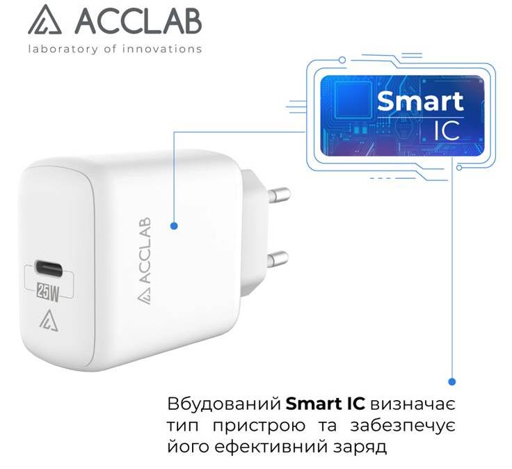Фото - Сетевое зарядное устройство ACCLAB AL-TC125 White (1283126538841)