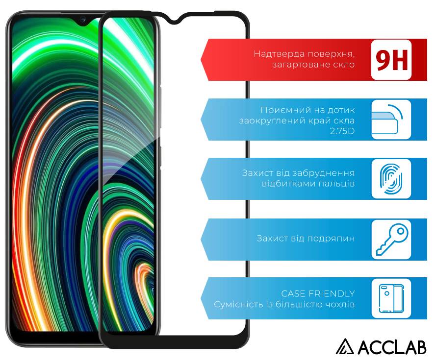 Фото - Защитное стекло для смартфона ACCLAB Full Glue for Realme C25Y Black (1283126542350)