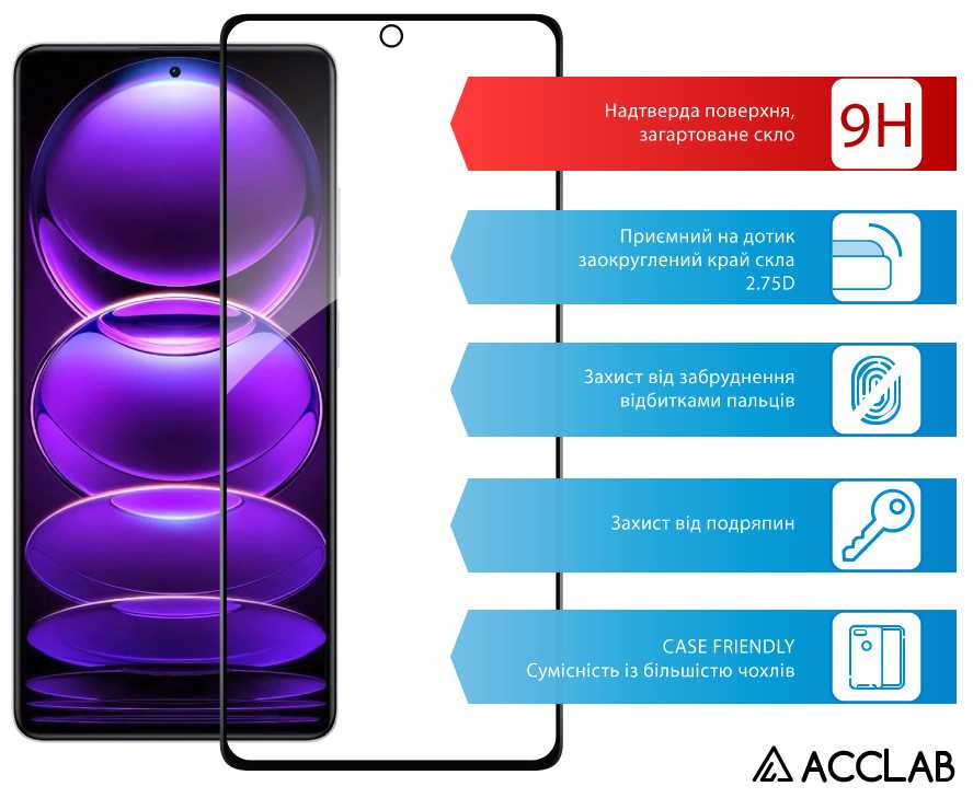 Фото - Захисне скло для смартфону ACCLAB Full Glue for Xiaomi Redmi Note 12 Pro/12 Pro Plus Black (1283126549397)