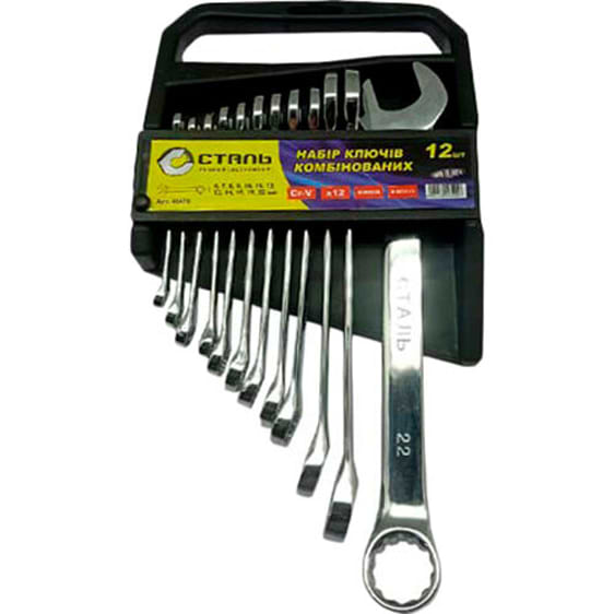 Набір комбінованих ключів Сталь зеркальные 12 шт. (6-14,17,19) 22 мм (48475)
