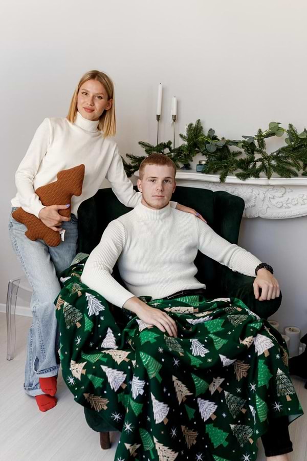 Фото - Плед полуторный Прованс Новогодний вязаный Елочка 130х170 см (037503)