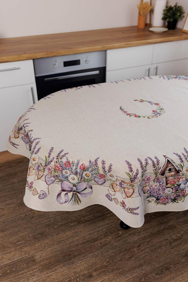 Фото - Скатерть овальная Прованс Лавандовый садик 136х180 см (044182)