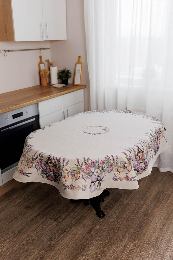 Фото - Скатерть овальная Прованс Лавандовый садик 136х180 см (044182)