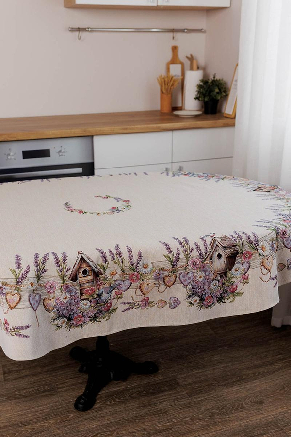 Фото - Скатерть овальная Прованс Лавандовый садик 136х180 см (044182)