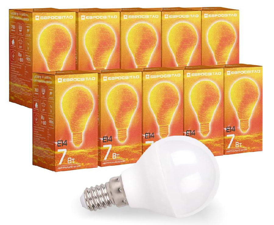Лампочка світлодіодна Євросвітло 7Вт 4200К P-7-4200-14 Е14 10 шт. (000058937)