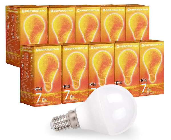 Фото - Лампочка світлодіодна Євросвітло 7Вт 4200К P-7-4200-14 Е14 10 шт. (000058937)