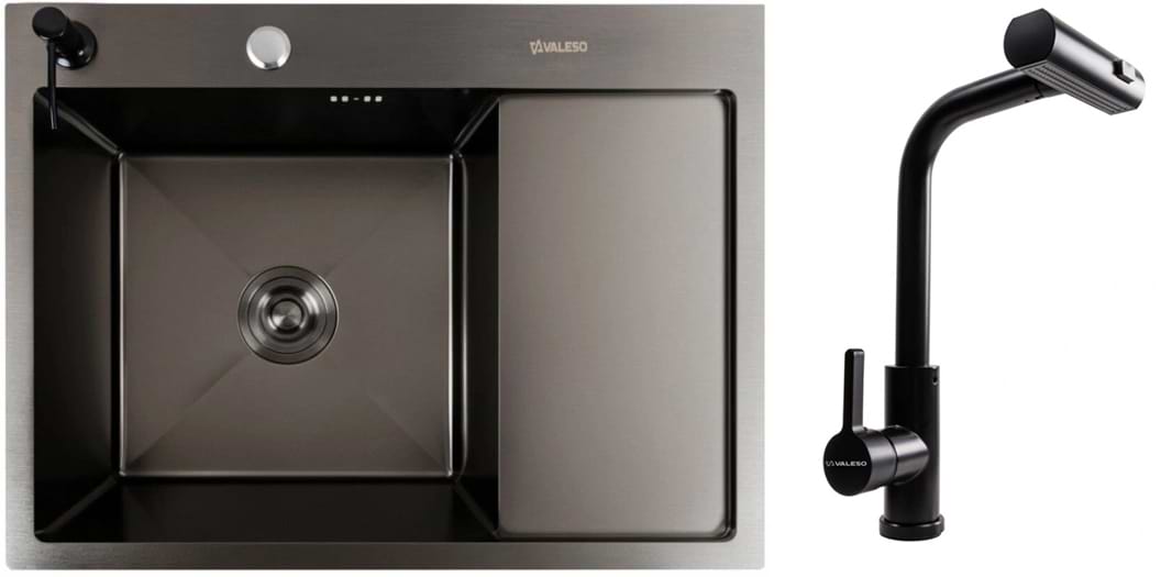 Мийка кухонна+змішувач VALESO Handmade CM 65х50 L PVD чорна +XK09B