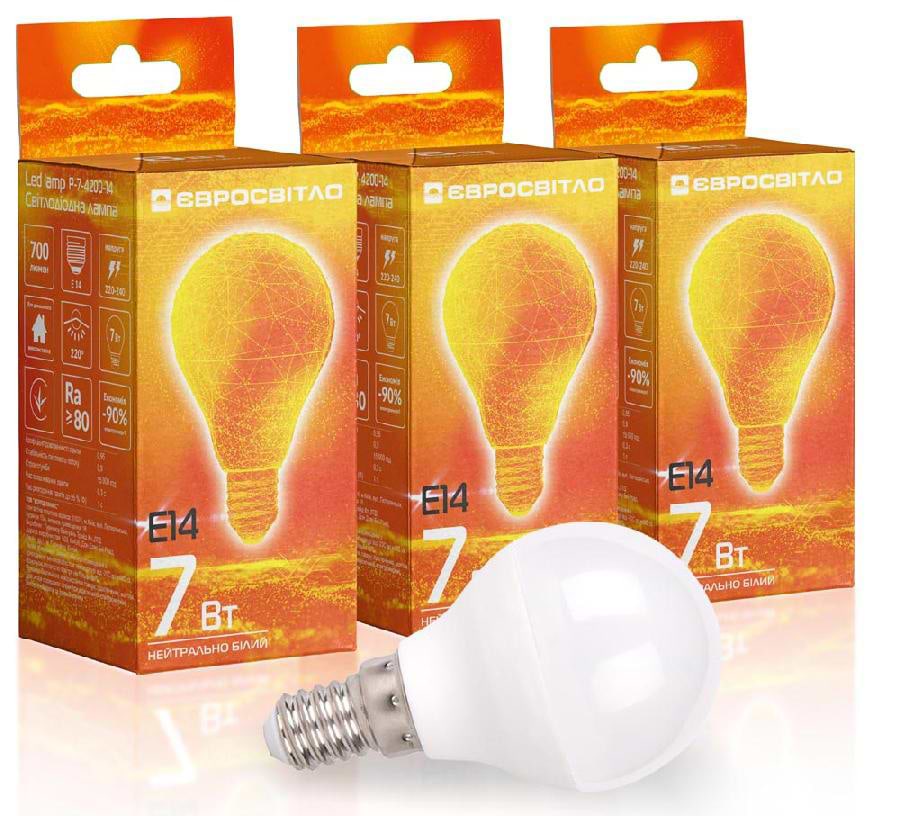 Лампочка світлодіодна Євросвітло 7Вт 4200К P-7-4200-14 Е14 3 шт. (000058936)