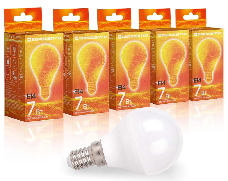 Лампочка світлодіодна Євросвітло 7Вт 4200К P-7-4200-14 Е14 5 шт. (000058082)