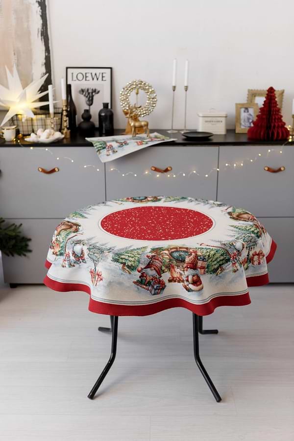 Фото - Скатертина кругла Прованс Різдвяне багаття 180 см (038396)