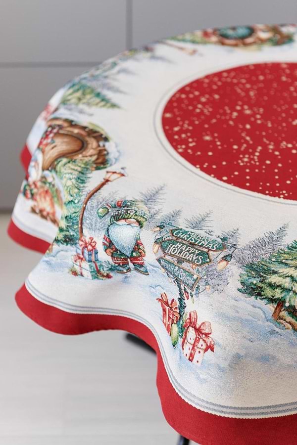 Фото - Скатертина кругла Прованс Різдвяне багаття 180 см (038396)