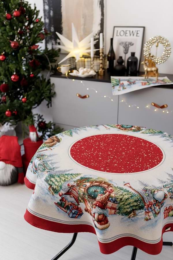 Фото - Скатертина кругла Прованс Різдвяне багаття 180 см (038396)