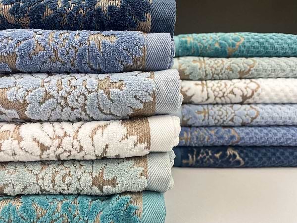 Фото - Рушник банний GM Textile Дамаск темно-синій махровий велюр 70х140